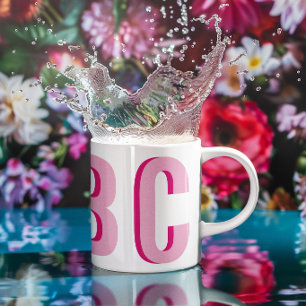 Caneca De Café Monograma de 3 Letras Cor-de-Rosa Empilhado em Neg