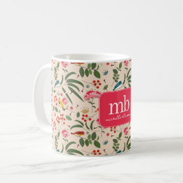 Caneca De Café Monograma de Abelhas Florais Desenhadas À Mão Abel