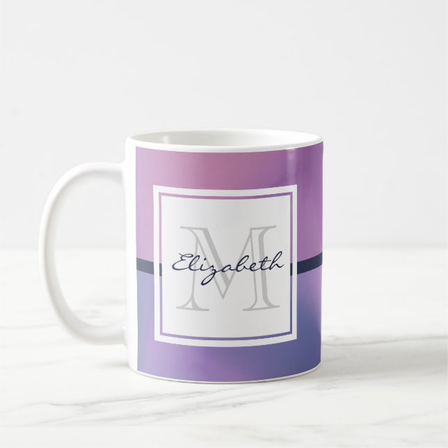 Caneca De Café Monograma de Abstrato Roxo e Rosa Modernos (Esquerda)