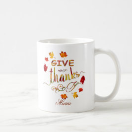 Caneca De Café Monograma de Ação de Graças Russo aos Obrigados