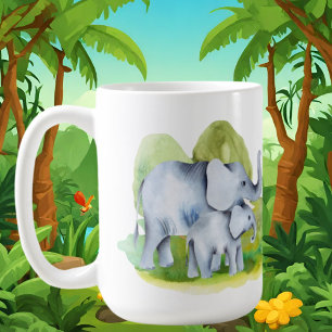 Caneca De Café monograma de adição de elefante da selva