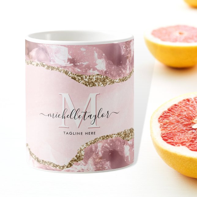Caneca De Café Monograma de Agitação Dourada com Brilho Rosa Dour (Criador carregado)