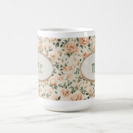 Caneca De Café Monograma de Aquarela de Peônia Pêssego e Brilhos