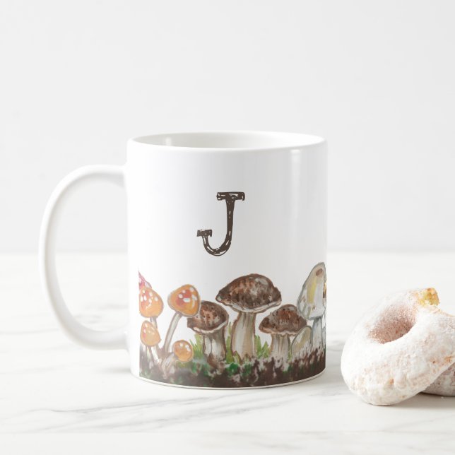 Caneca De Café Monograma de arte de mushroom outono (Com Donut)