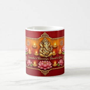 Caneca De Café Monograma de Arte de Tom Jewel Diwali com Bênçãos