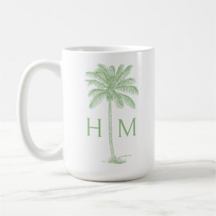 Caneca De Café Monograma de árvore de palmeira verde e branca