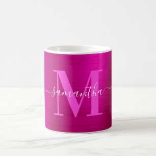 Caneca De Café Monograma de assinatura rosa quente metálico