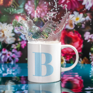 Caneca De Café Monograma de bolinhas azuis bebê e branco