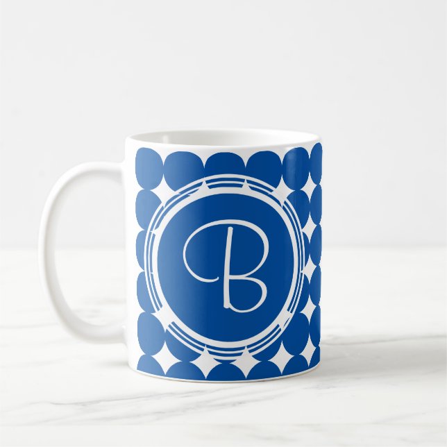 Caneca De Café Monograma de Bolinhas Azul (Esquerda)
