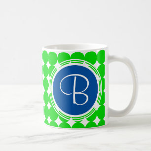 Caneca De Café Monograma de Bolinhas Azul e Verde