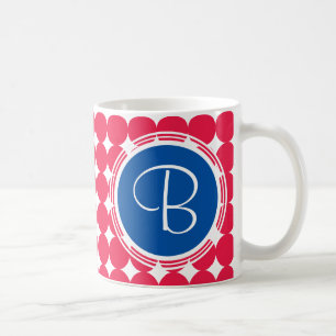 Caneca De Café Monograma de Bolinhas Azul e Vermelha