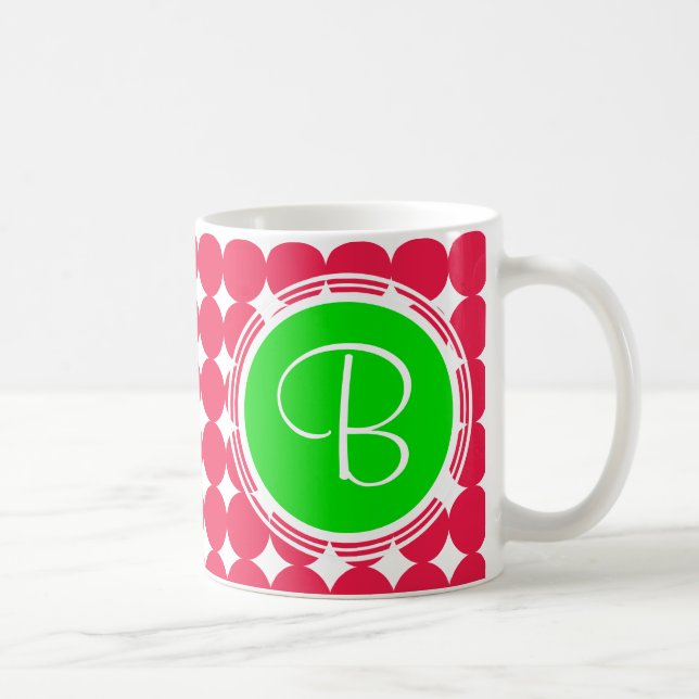 Caneca De Café Monograma de Bolinhas Verde e Vermelha (Direita)