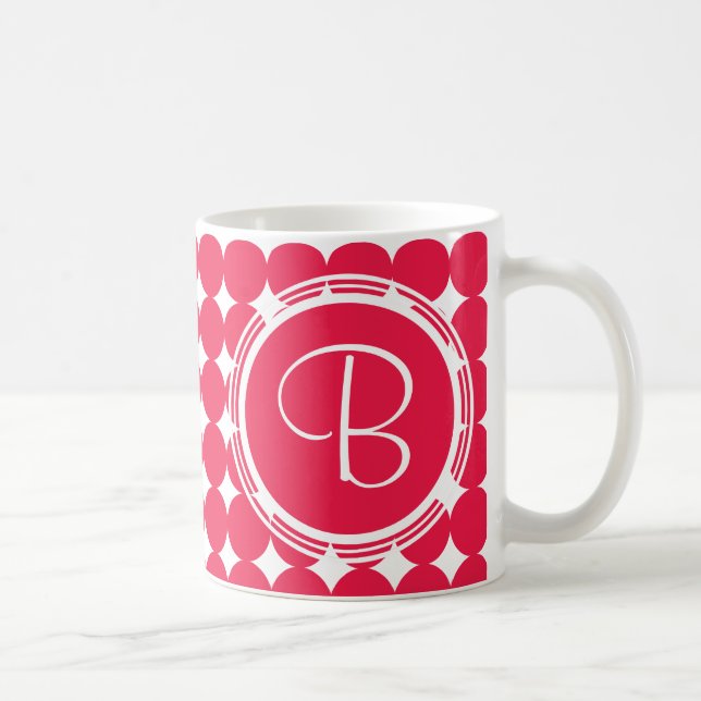 Caneca De Café Monograma de Bolinhas Vermelha (Direita)