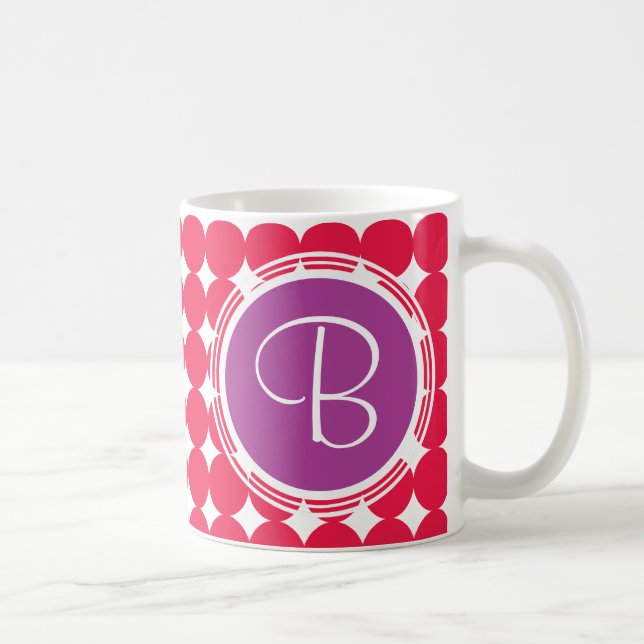 Caneca De Café Monograma de Bolinhas Vermelhas e Roxas (Direita)