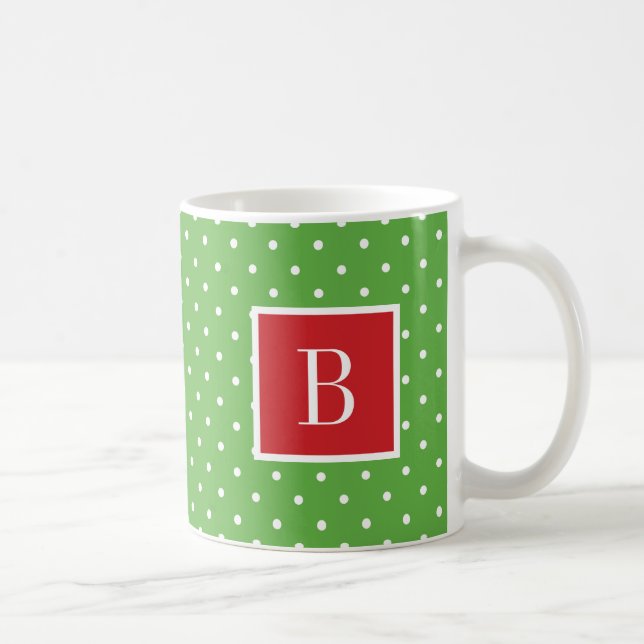Caneca De Café Monograma de Bolinhas Vermelhas e Verdes (Direita)