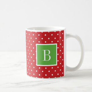 Caneca De Café Monograma de Bolinhas Vermelhas e Verdes