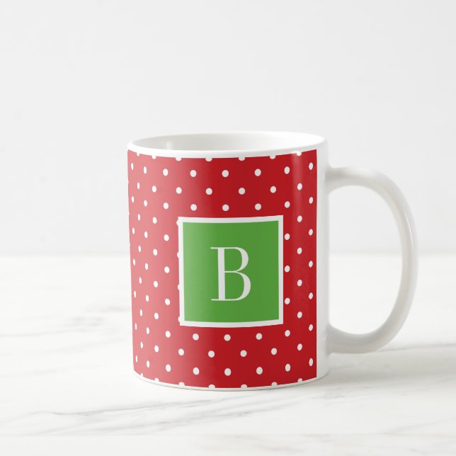Caneca De Café Monograma de Bolinhas Vermelhas e Verdes (Direita)