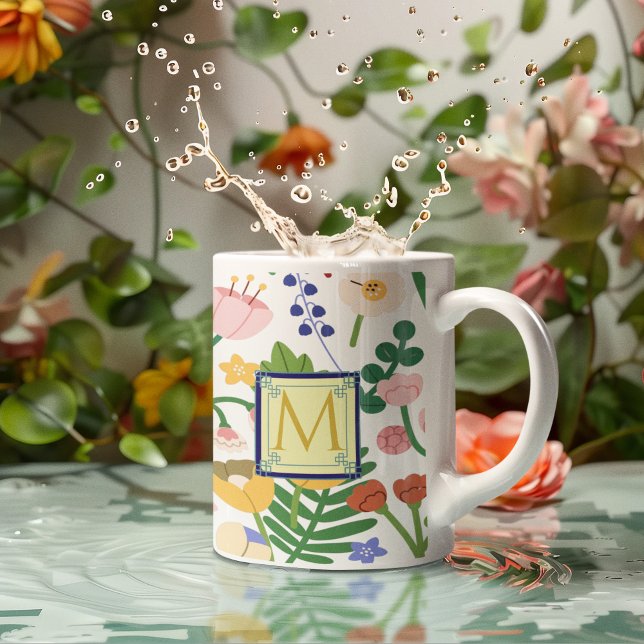 Caneca De Café Monograma de Botânica primavera (Criador carregado)