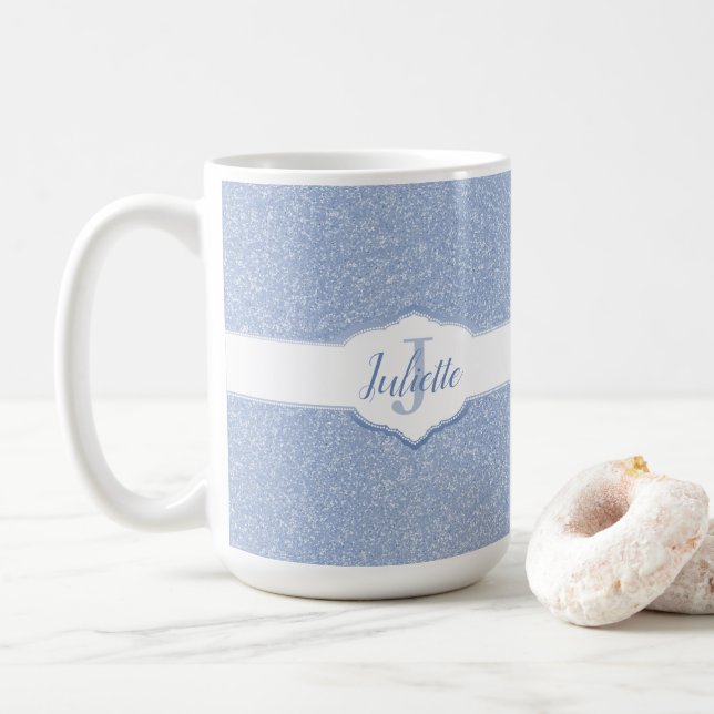 Caneca De Café Monograma de brilho azul-céu (Com Donut)