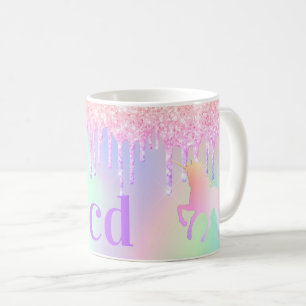 Caneca De Café Monograma de brilho cor-de-rosa Unicorn