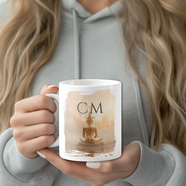 Caneca De Café Monograma de Buda Dourado (Golden Buddha Custom Coffee Mug with your Name or Text)