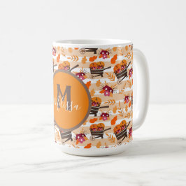 Caneca De Café Monograma de Caixas de Rodas Caindo Quimicamente