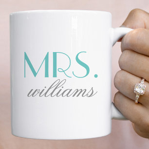 Caneca De Café Monograma de Casamento Elegante Aqua Mrs