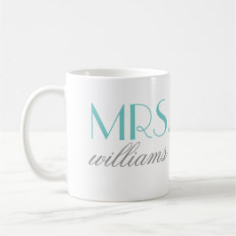 Caneca De Café Monograma de Casamento Elegante Aqua Mrs