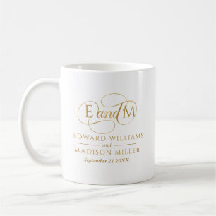 Caneca De Café Monograma de Casamento Personalizado a Ouro