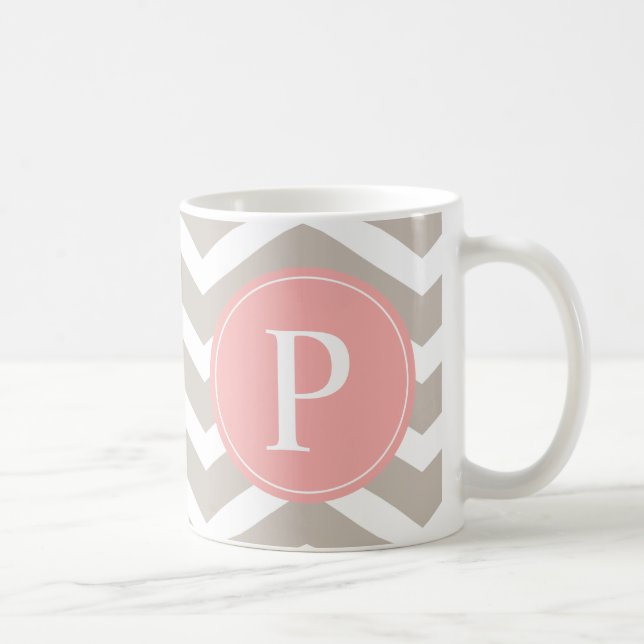 Caneca De Café Monograma de Chevron Rosa-Rosa-Tanque (Direita)
