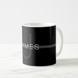 Caneca De Café Monograma de Cinzas Escuras, Nome e Faixa Geométri