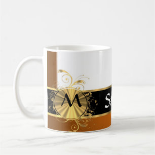 Caneca De Café Monograma de cobre do preto e do ouro