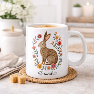 Caneca De Café Monograma de Coelho de Arte Popular