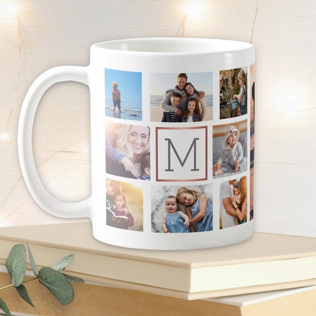 Caneca De Café Monograma de Colagem de Fotos da Família (Criador carregado)