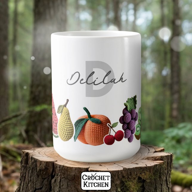 Caneca De Café Monograma de Colagem Moderna Mínima de Fruta Croch (Criador carregado)