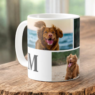 Caneca De Café Monograma de Colagem Personalizada de Fotos do Cão