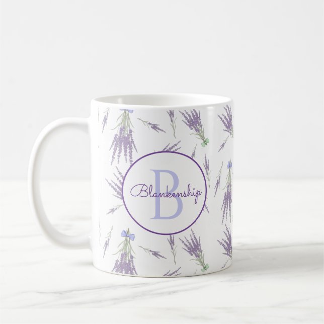 Caneca De Café Monograma de conjuntos de flores de Lavanda seca (Esquerda)