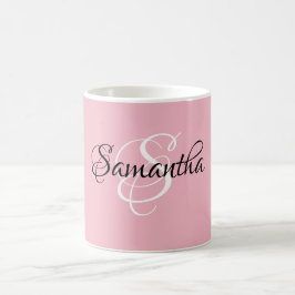 Caneca De Café Monograma de cor rosa personalizado do script do R