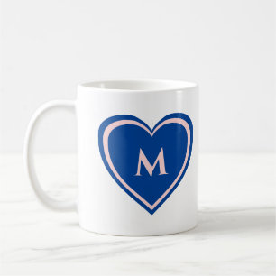 Caneca De Café Monograma de Coração Azul Simples Moderno