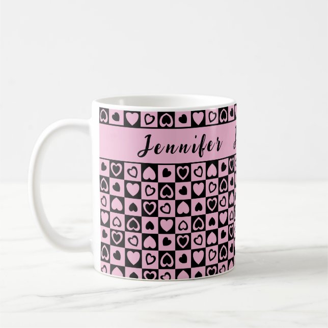 Caneca De Café Monograma de Coração Rosa (Esquerda)