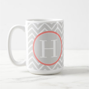 Caneca De Café Monograma de Coral Chevron