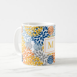 Caneca De Café Monograma de cores brilhantes com Abstrato Floral