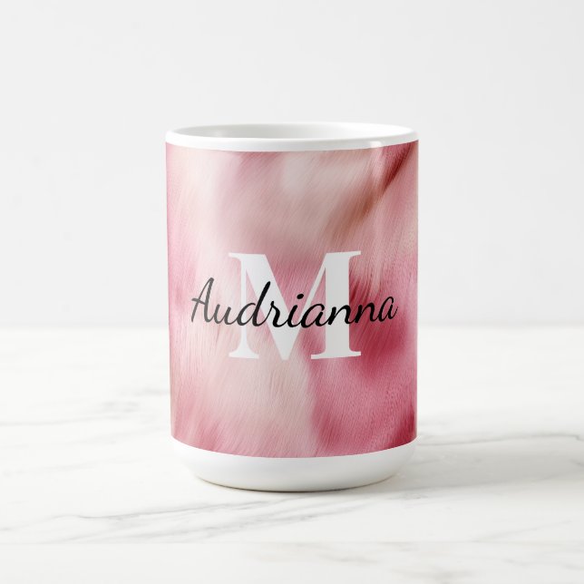 Caneca De Café Monograma de Cowhide de Garça Rosa Chic (Centro)