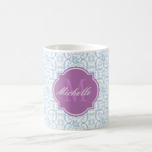 Caneca De Café Monograma de Damasco Azul Placado