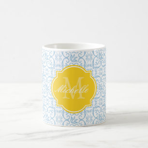 Caneca De Café Monograma de Damasco Azul Placado