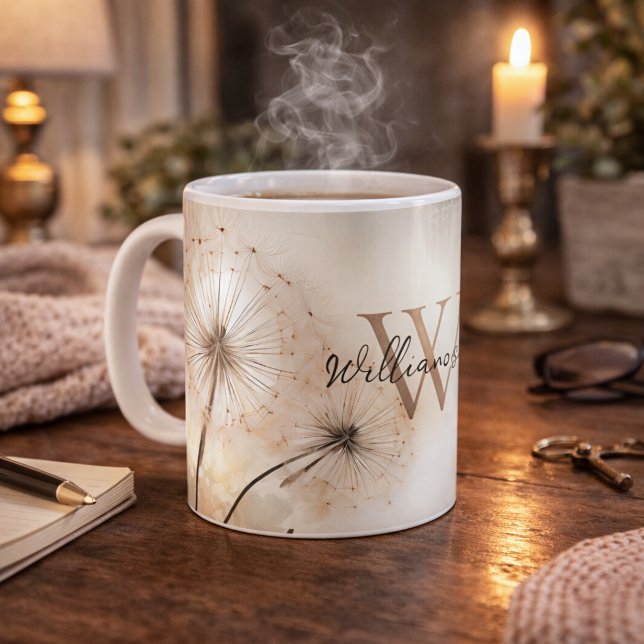 Caneca De Café Monograma de Dandelions Rústicos (Criador carregado)