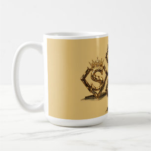 Caneca De Café Monograma de Diamante Coroa Letra Dourada S de Lux