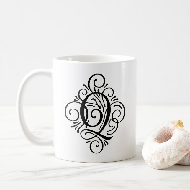 Caneca De Café Monograma de Enfeite Personalizado com Swash (Com Donut)