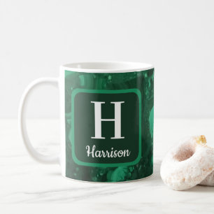 Caneca De Café Monograma de Família com Pedra Preciosa Verde Márm
