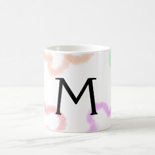 Caneca De Café Monograma de flores em aquarela minimalista simple